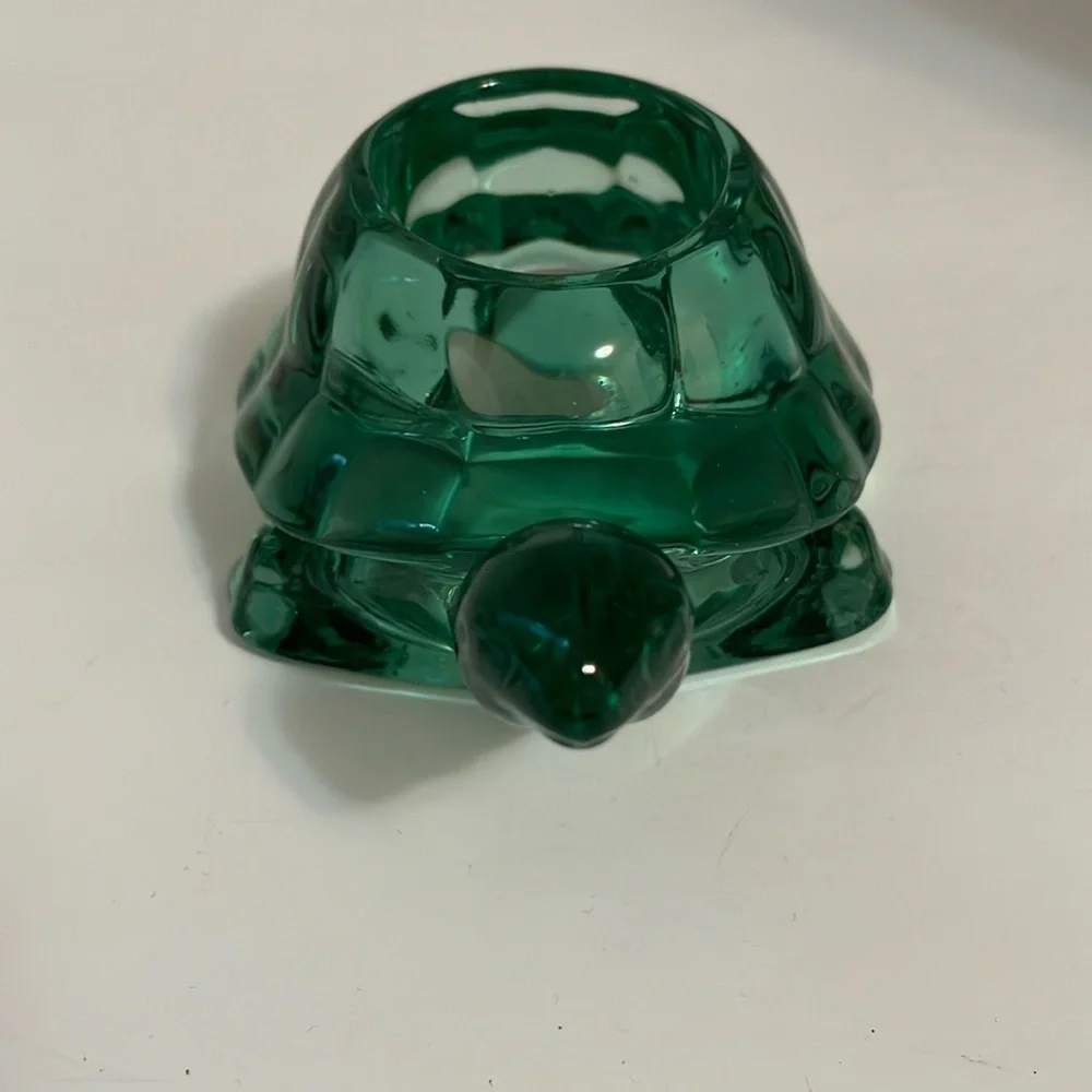 Vintage Indiana Glass Spanish green turtle votive tea light candleholder #12144